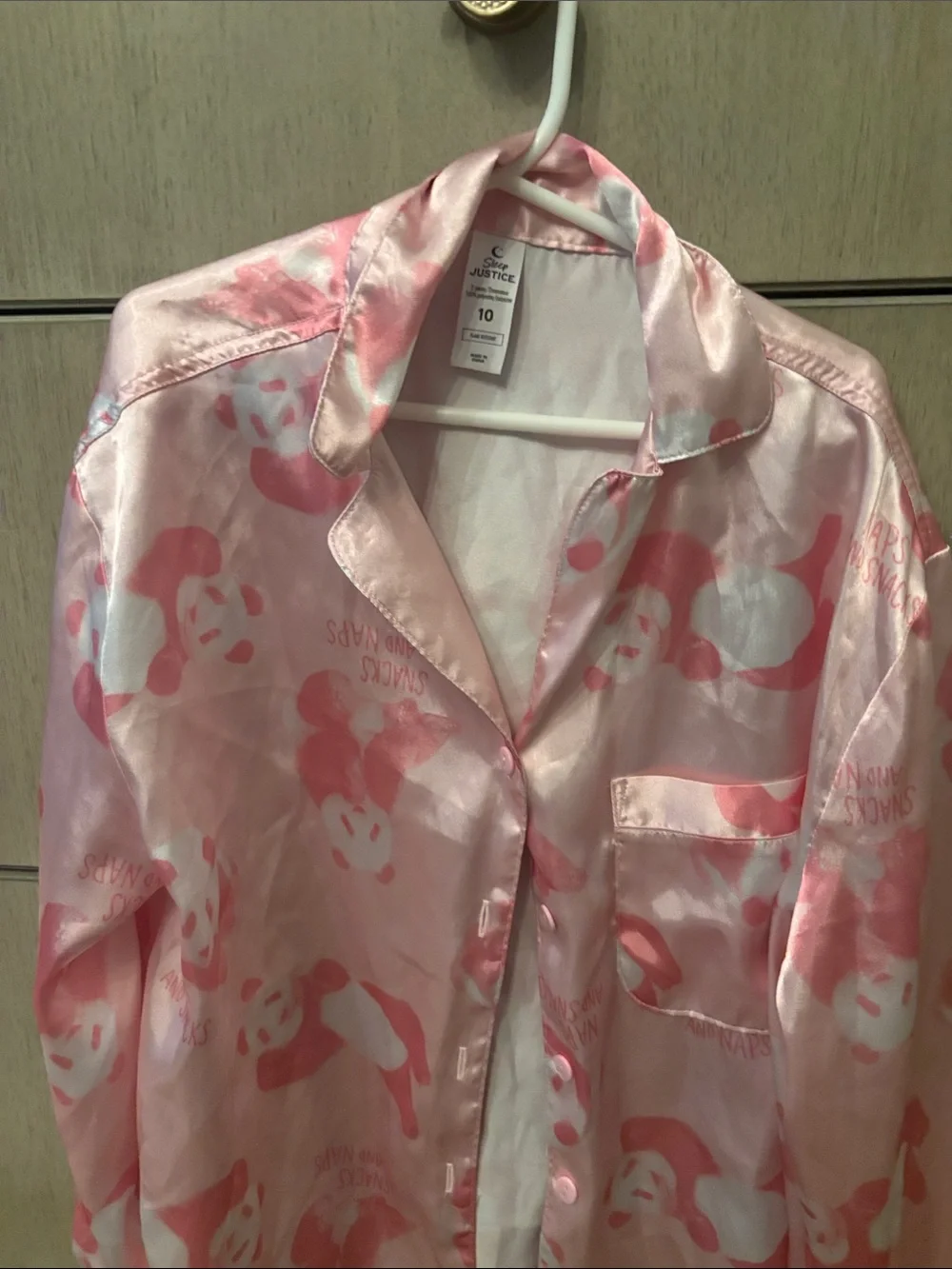 Justice Pink Satin Panda-Print Pajama Set